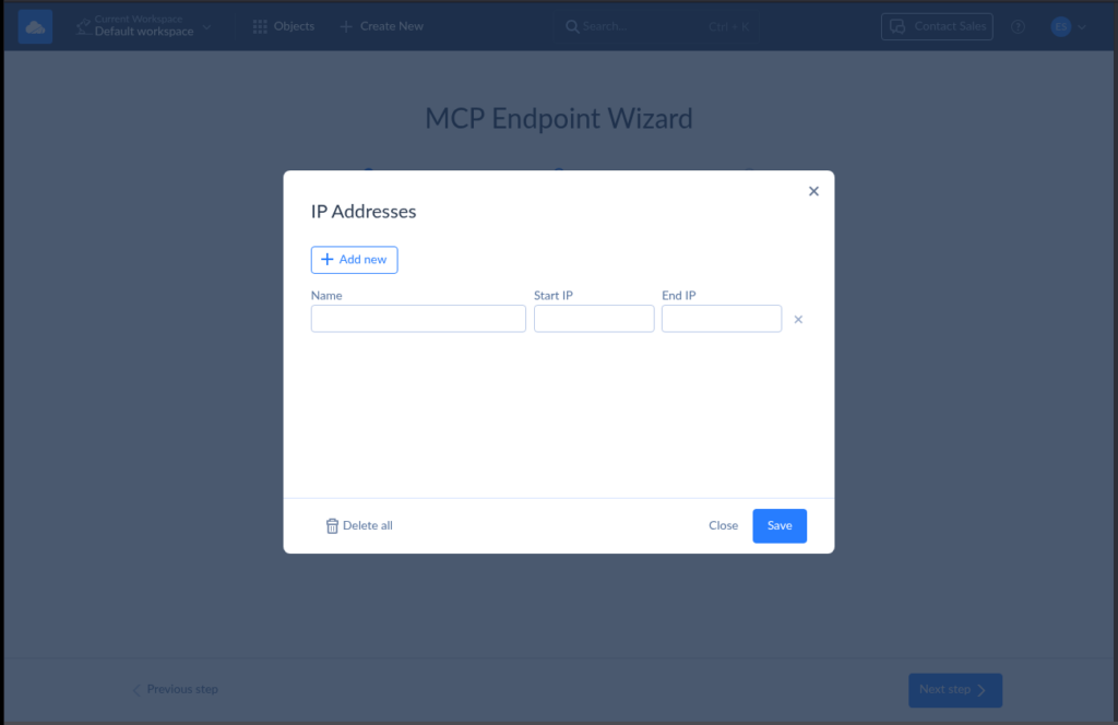 MCP Endpoint Wizard IP addresses