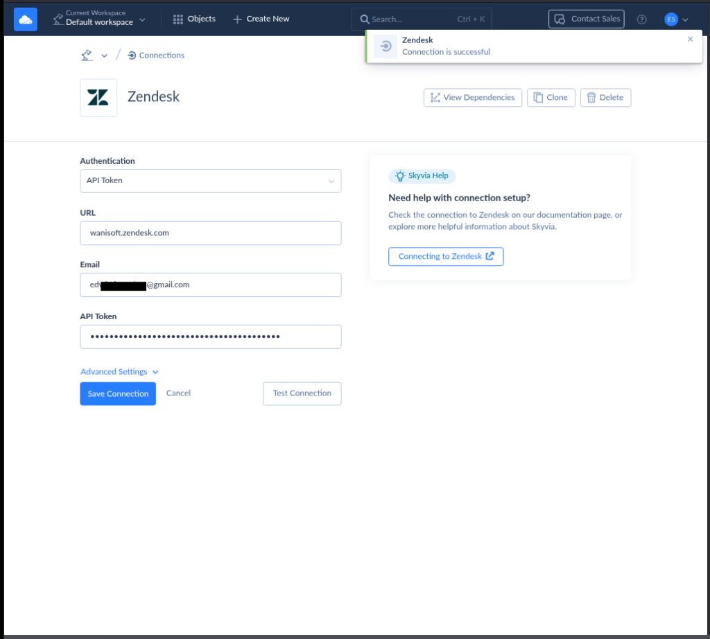 Zendesk connection by Skyvia