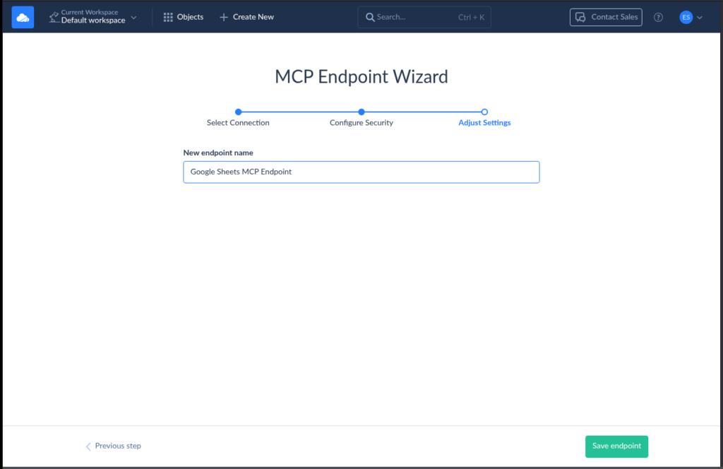 Name Your MCP Endpoint and Save