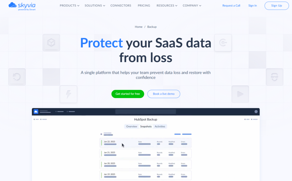 Skyvia homepage Skyvia Backup